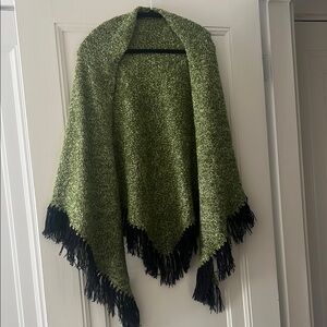 Green Shawl with Black Fringe